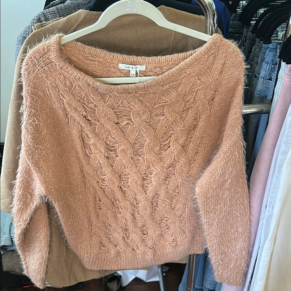 LACAUSA Women's Soft Peach V-Neck Sweater
